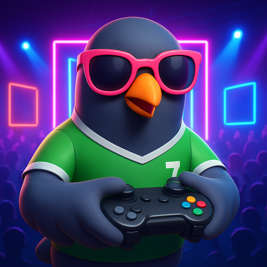 Pombo ninja no palco de esports